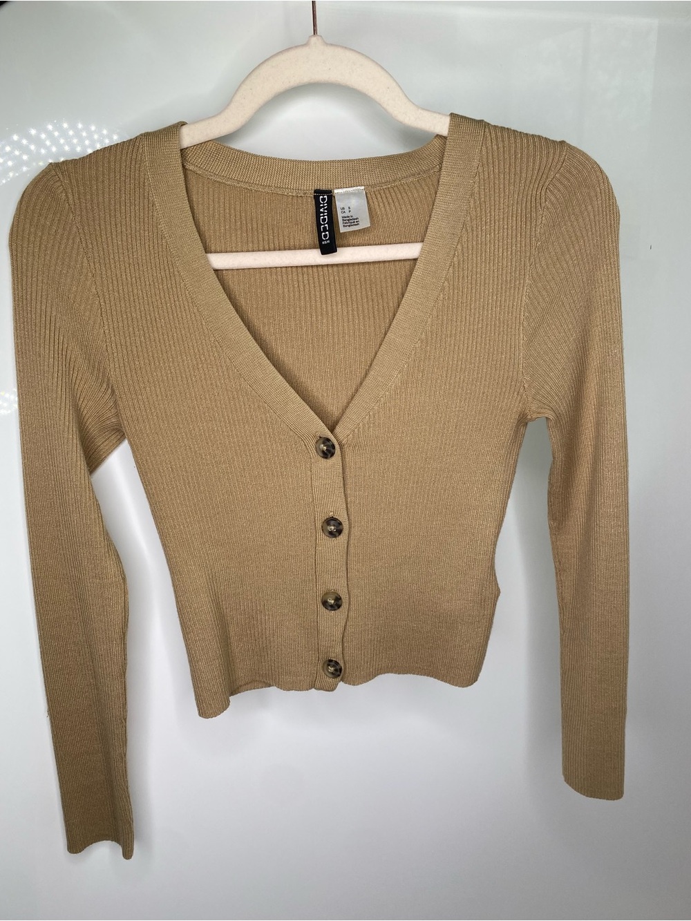 Forever 21 Camel Ribbed Button-Front V-Neck Top
